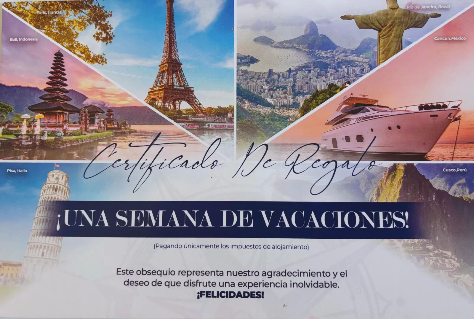 Certificado de regalo por una semana de vacaciones